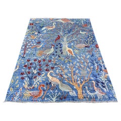 5'x6'4" Steel Blue, Afghan Peshawar, Hand Knotted, Organic Wool Oriental Rug