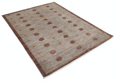5x6.5 ft Tapis beige et marron noué à la main. Tapis Minimal Polka Dot Design
