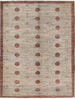 5x6.5 ft Tapis beige et marron noué à la main. Tapis Minimal Polka Dot Design