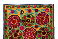 5x6.5 Ft Vintage Silk Hand Embroidery Bed Cover, Uzbek Suzani Wall Hanging