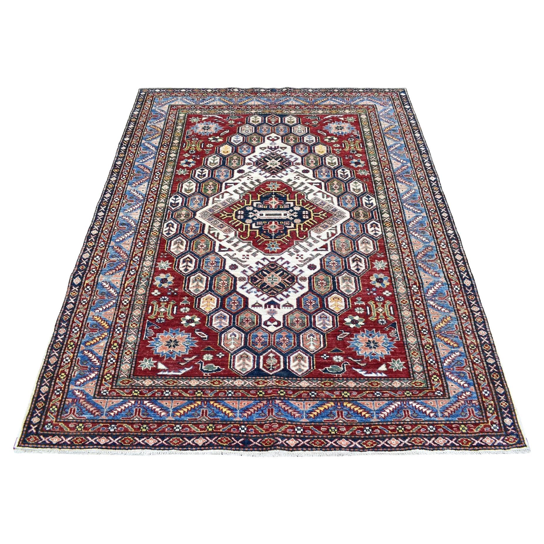 5
x6
5" Ivory Hand Knotted Soft Velvety Wool Super Kazak Oriental Rug