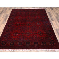 5'x6'5" roter afghanischer Andkhoy-Teppich mit geometrischem Muster, handgeknüpft aus Wolle
