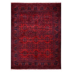 5'x6'5" roter afghanischer Andkhoy-Teppich mit geometrischem Muster, handgeknüpft aus Wolle