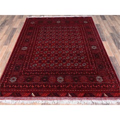 5'x6'5" Red Afghan Khamyab with Bokara Design Hand Knotted Wool Oriental Rug