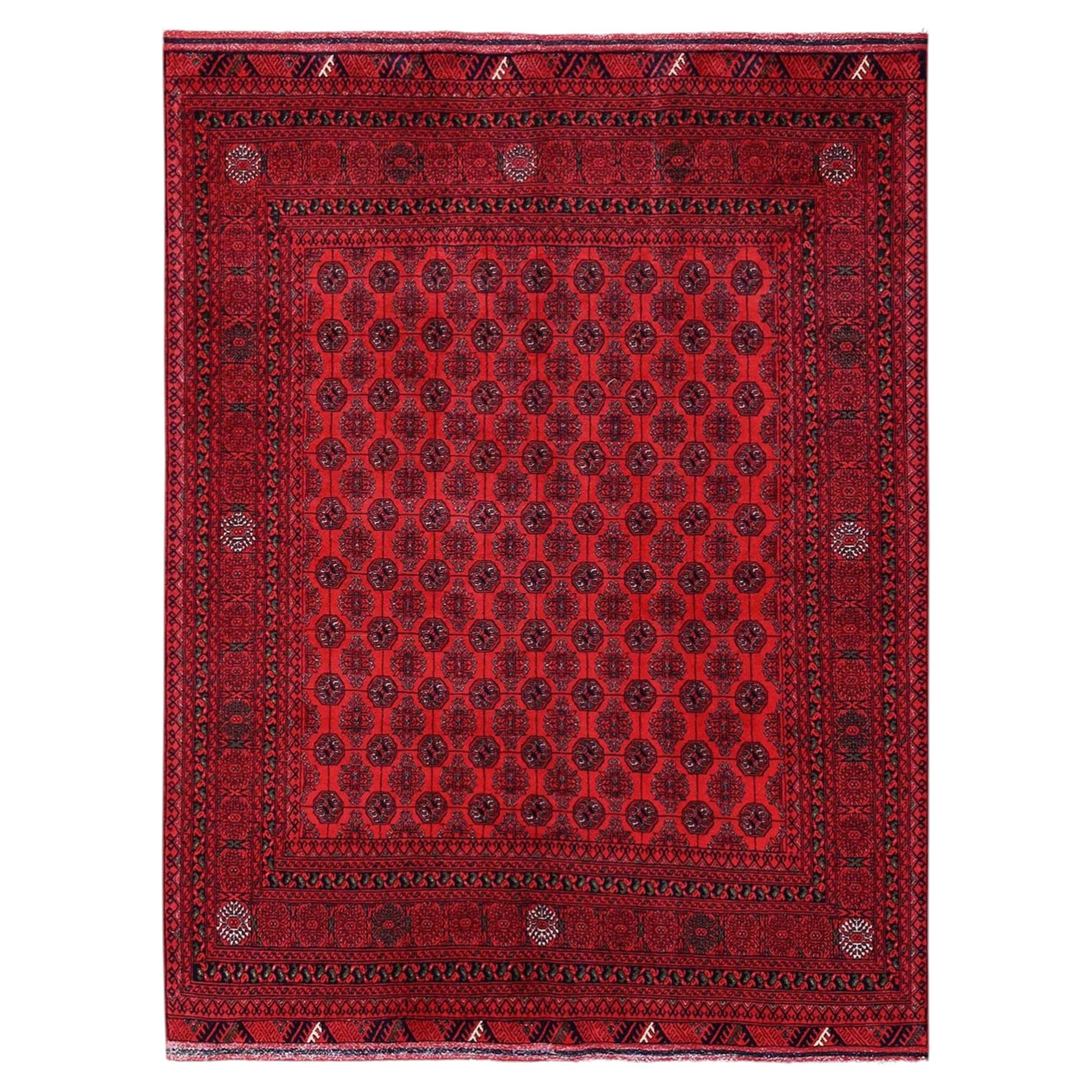 5'x6'5" Red Afghan Khamyab with Bokara Design Hand Knotted Wool Oriental Rug For Sale