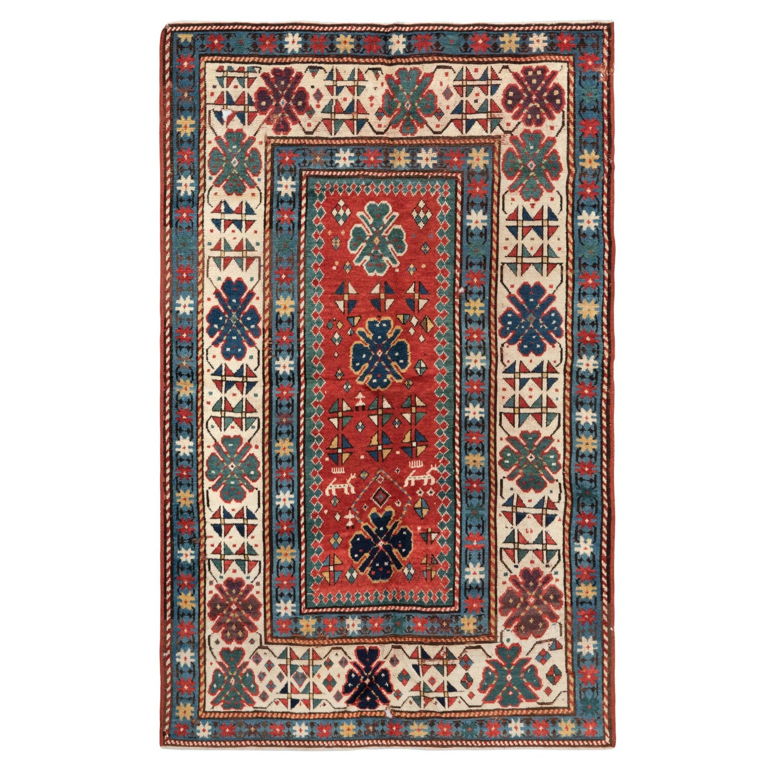 5x6.6 Ft Antique Caucasian Kazak Rug, Circa 1870