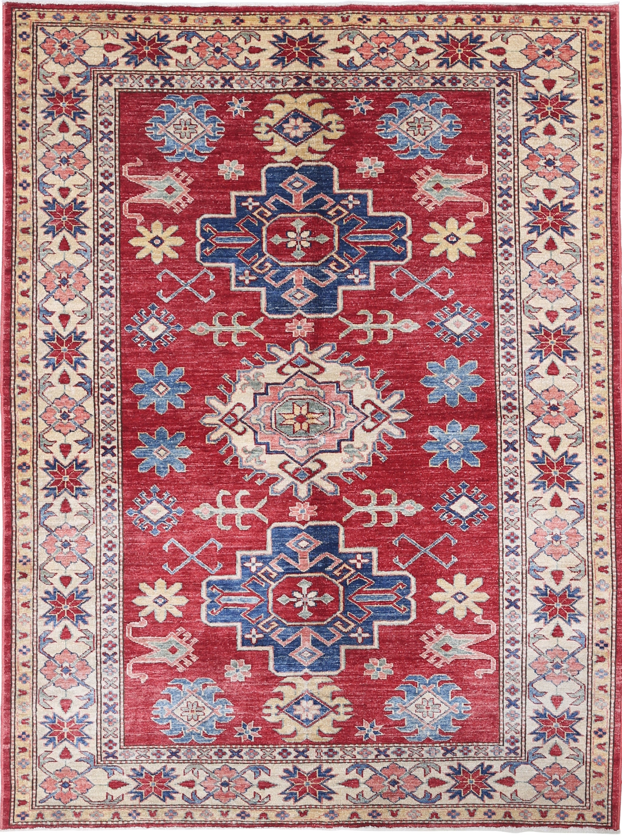 5x6.6 ft Hand Knotted Turkish Area Rug for Home Decor. 100% Wool Living Room Rug