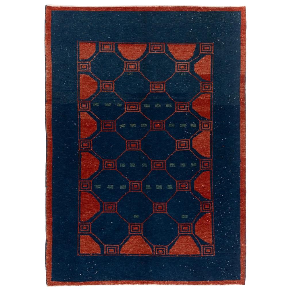 5x6.6 Ft Modern Geometric Rug, Contemporary Hand-knotted Wool Carpet For Sale
