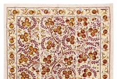 5x6.6 ft Silk Suzani Pomegranate Tree Design Bed Cover, Embroidered Wall Hanging