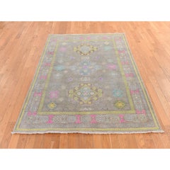 5'x6'6" Khaki Brown Fusion Kazak with Geometric Design Hand Knotted Wool Rug