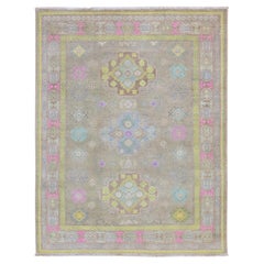 5'x6'6" Khaki Brown Fusion Kazak with Geometric Design Hand Knotted Wool Rug