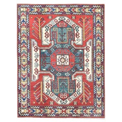 5'x6'6" Pepperoni Red Wool Antique Caucasian Swan Kazak Hand Knotted Rug