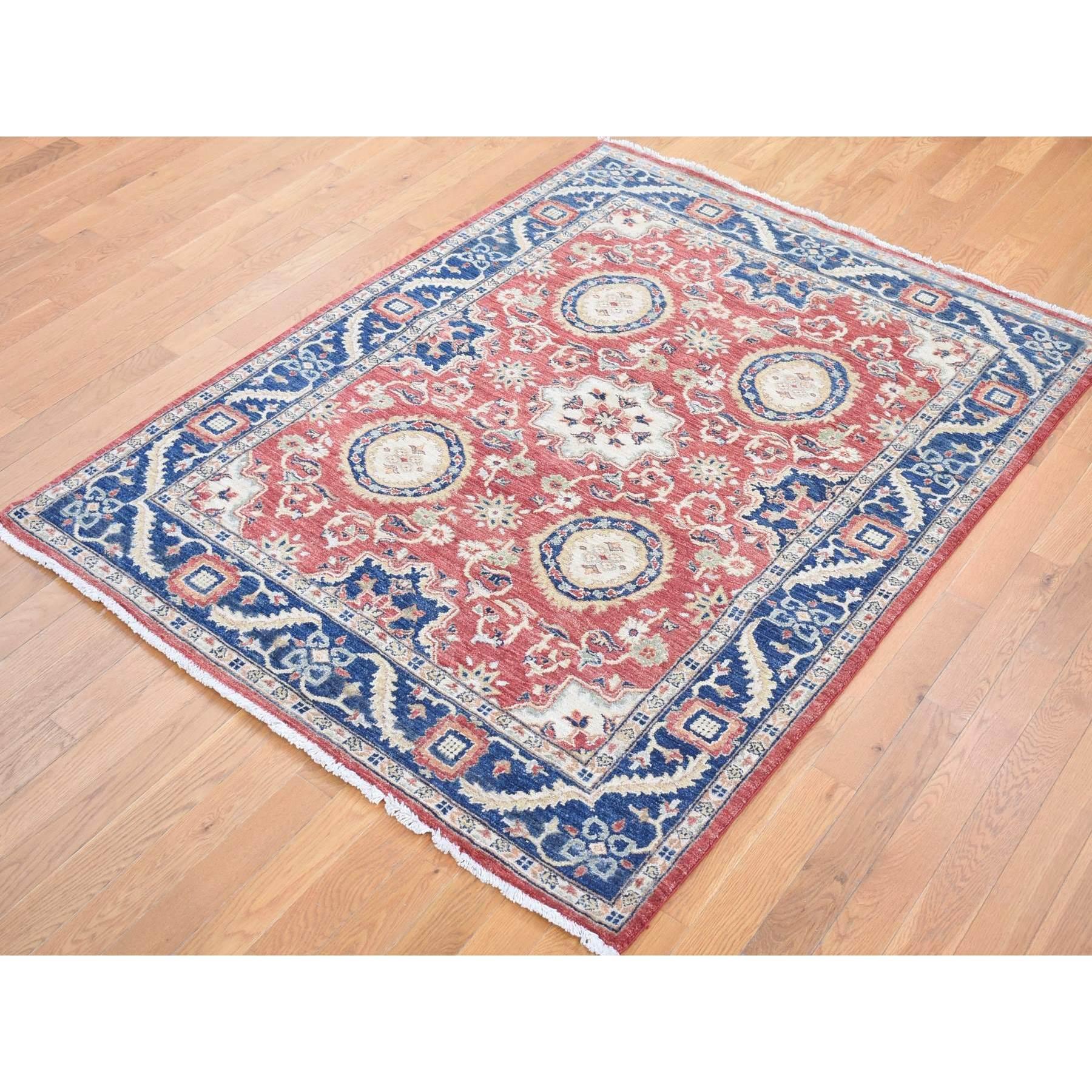 This is a truly genuine one-of-a-kind Tomato Red, Peshawar Mahal Design with Soft Colors, Soft Wool Hand Knotted, Oriental Rug . It has been Knotted for months and months in the centuries-old weaving craftsmanship techniques by expert