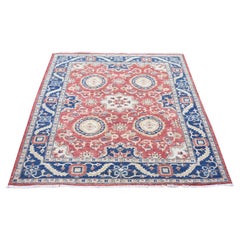5'x6'6" Tomato Red, Peshawar Mahal Design Soft Wool Hand Knotted Squarish Rug