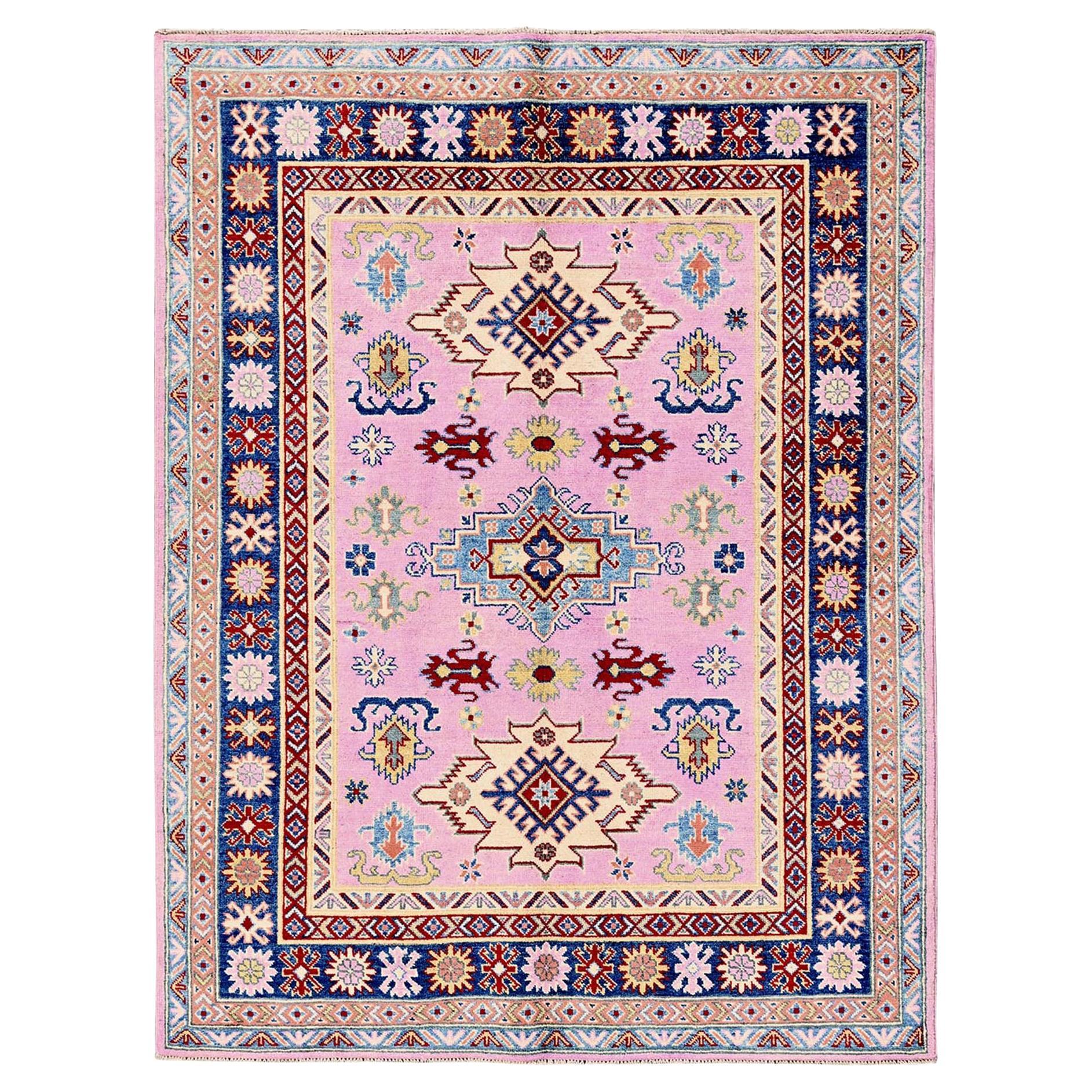 5
x6
7" Aurora Rosa Kazak mit geometrischem Design Handgeknüpft Wolle Orientteppich