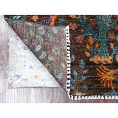 Tappeto orientale in lana Peshawar Birds of Paradise Design 5'x6'7" marrone annodato a mano