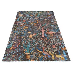 Tappeto orientale in lana Peshawar Birds of Paradise Design 5'x6'7" marrone annodato a mano