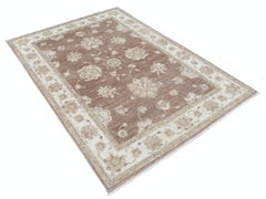 5x6.7 ft Tapis en laine nouée à la main. Tapis floral Oushak pour la décoration du salon