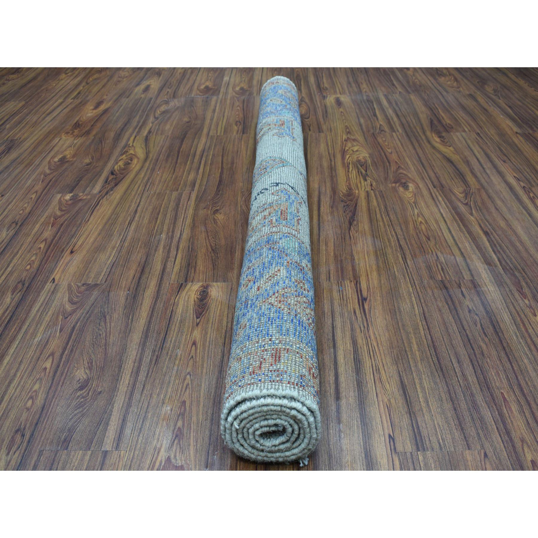 Alfombra de lana pura anudada a mano Baluch afgana colorida de diseño tribal marfil 5'x6'7 Afgano en venta