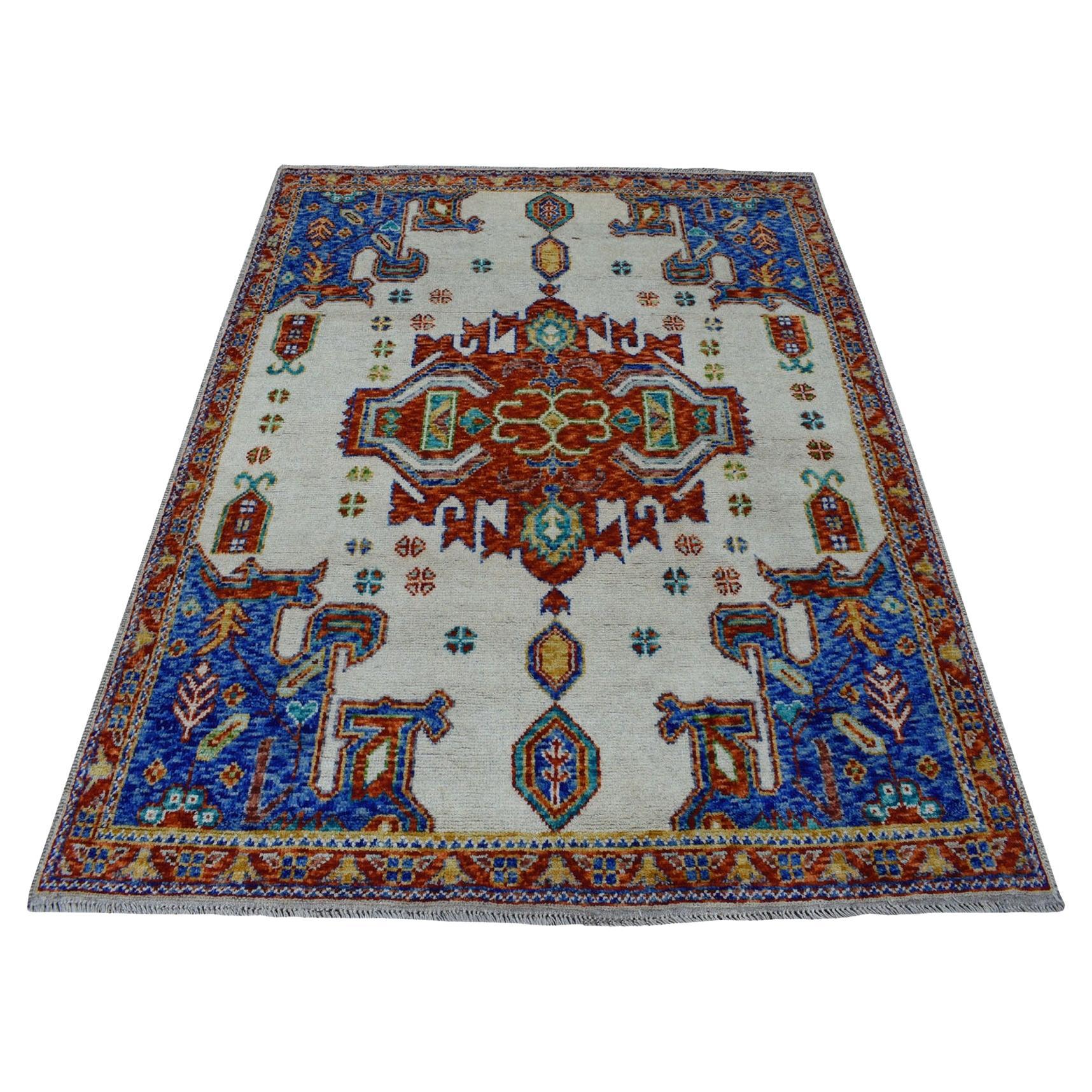 Alfombra de lana pura anudada a mano Baluch afgana colorida de diseño tribal marfil 5
x6
7