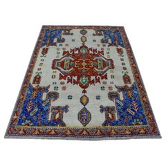 Alfombra de lana pura anudada a mano Baluch afgana colorida de diseño tribal marfil 5
x6
7