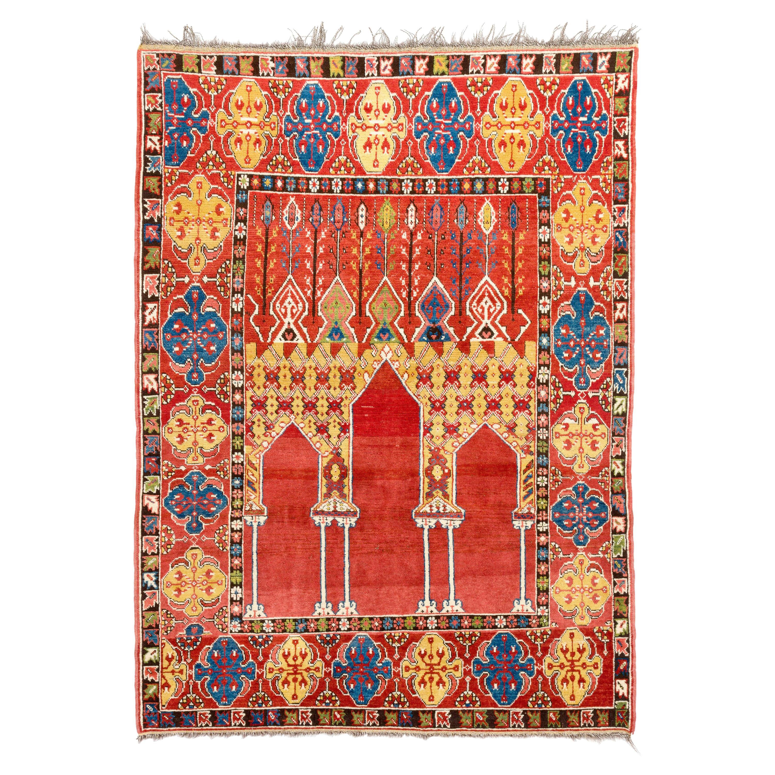 5'x6'7" Reproduction of the 17th Century Transylvanian Bistrita Six Column Rug For Sale