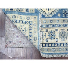 5'x6'8" Blue Vintage Look Kazak with Geometric Medallion Hand Knotted Wool Rug