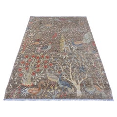 Alfombra Anudada a Mano de Lana Suave con Diseño de Aves del Paraíso Peshawar Marrón de 1,5 x 1,8 metros