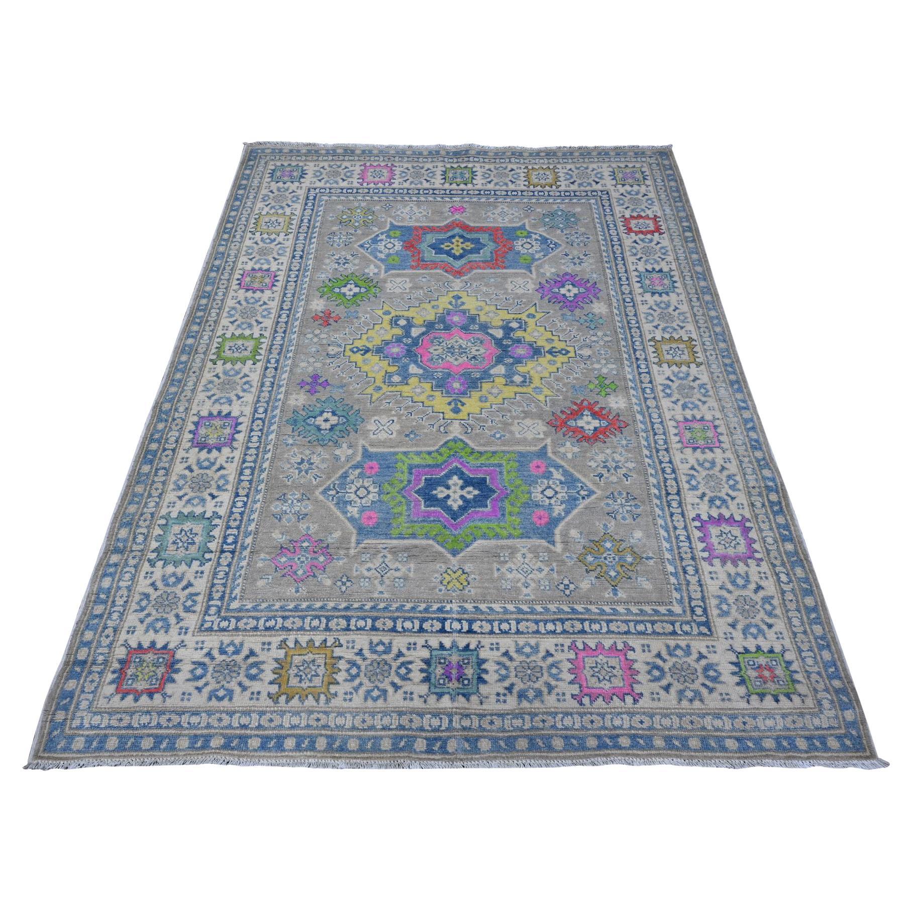 5
x6
8" Dorian Gray Hand geknüpft Fusion Kazak alle natürlichen Wolle Orientteppich