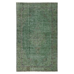 5x6.8 Ft handgeknüpfter türkischer Vintage-Teppich in Grün gefärbt für moderne Innenräume