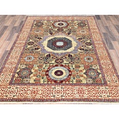 Alfombra oriental de 5'x6'8", verde, tejida a mano, de lana suave, con diseño mameluco