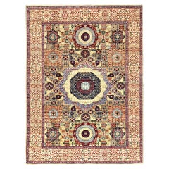 5'x6'8" Green Hand Knotted Soft Wool Mamluk Design Oriental Rug