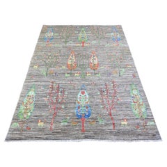 5'x6'8" Ice Gray Ethnic Large Tree Design Aryana Collection Tapis d'Orient