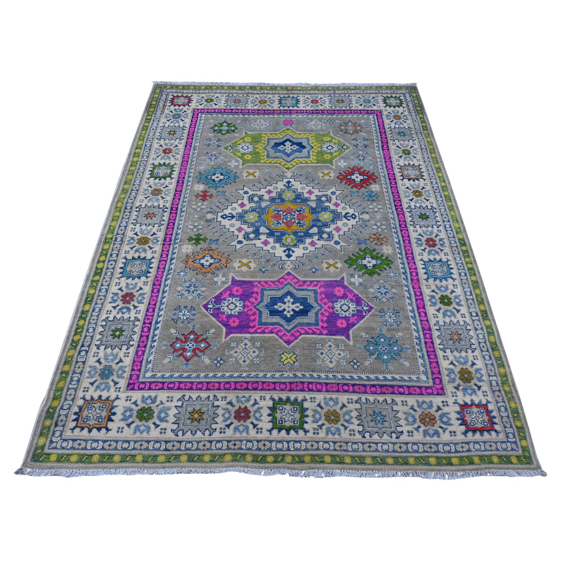 5
x6
8" Donnergrauer handgeknüpfter Teppich aus samtiger Wolle Fusion Kazak Oriental Rug