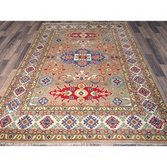 5'x6'9" Brown Kazak with Medallion Design Hand Knotted Soft Wool Oriental Rug