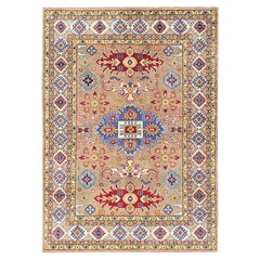 Tappeto orientale in lana morbida annodato a mano 5'x6'9" Kazak marrone con disegno a medaglione
