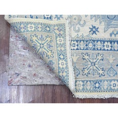 5'x6'9" Ivory Vintage Look Kazak with Geometric Elements Hand Knotted Wool Rug