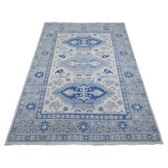 5'x6'9" Ivory Vintage Look Kazak with Geometric Elements Hand Knotted Wool Rug