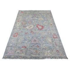 5'x6'9" Nebelgrau Hand geknotet Afghan Angora Oushak Blatt Design reiner Wolle Teppich