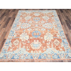 Tappeto turco in lana a nodi, 5'x6'9", colore marrone pecan, modello Oushak "Anatolian Village"