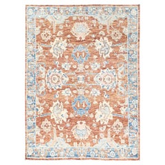 Tappeto turco in lana a nodi, 5'x6'9", colore marrone pecan, modello Oushak "Anatolian Village"