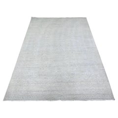 5'x6'9" Platinum Gray, White Wash Peshawar, Pure Wool Hand Knotted Rug