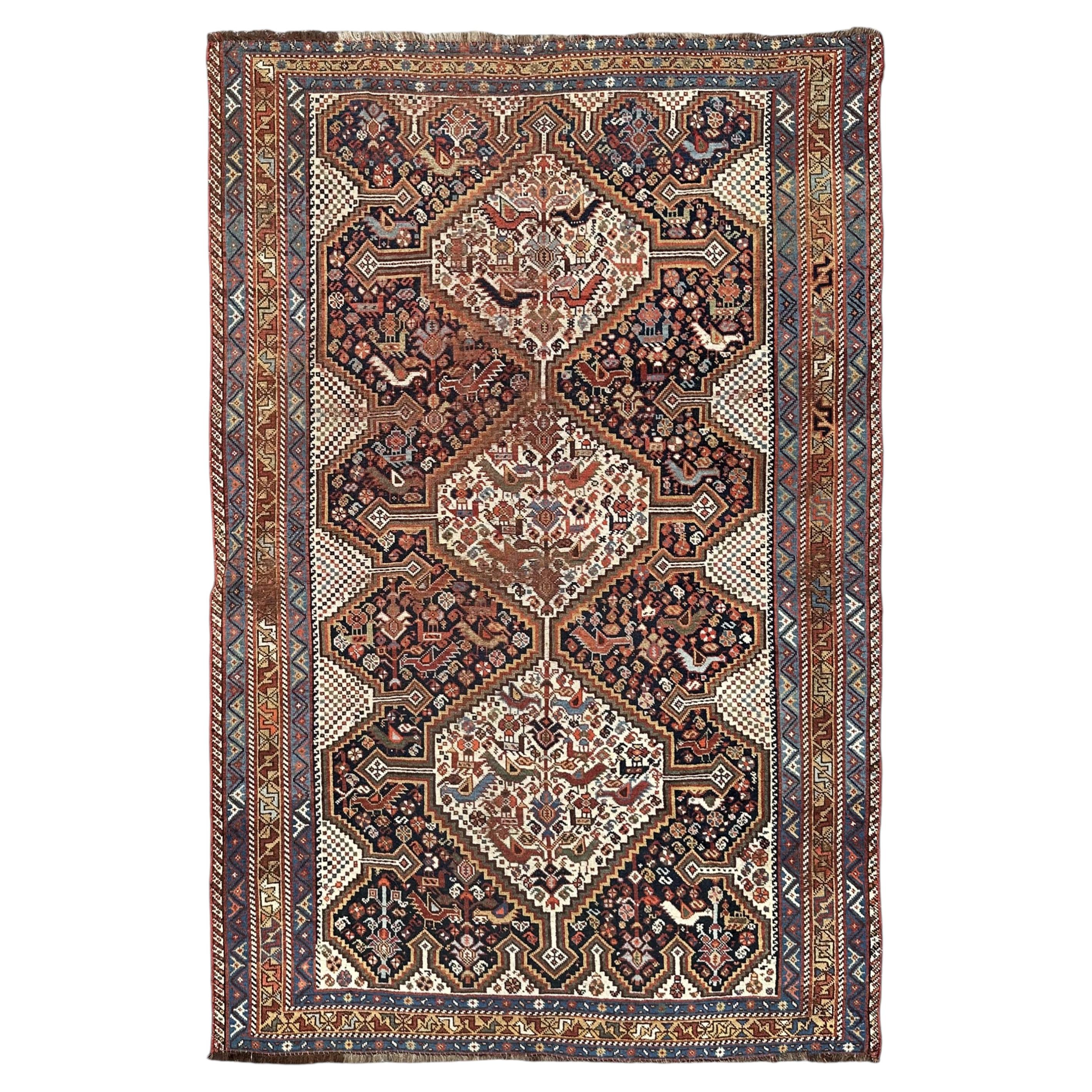 5x7 Antique Tree of Life Tribal Rug 137x208 cm c.1890 Fine Wool Animal Design