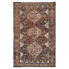 5X7 Antique Persian Khamseh Rug Fine Shiraz tribal 137cm x 208cm c.1890