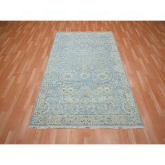 5'x7' Baby Blue Sickle Leaf Design annodato a mano in lana a pelo zero Oriental Rugs