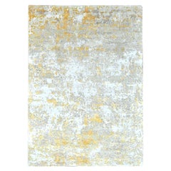 5'x7' Beige with Gold Hand Knotted Abstract Design Wool-Silk Oriental Rug