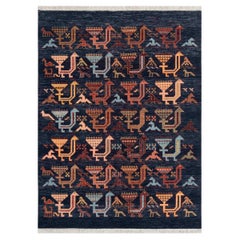 5x7 Black Birds & Garden Hand Knotted Woollen Rug ( JC - 8668 )