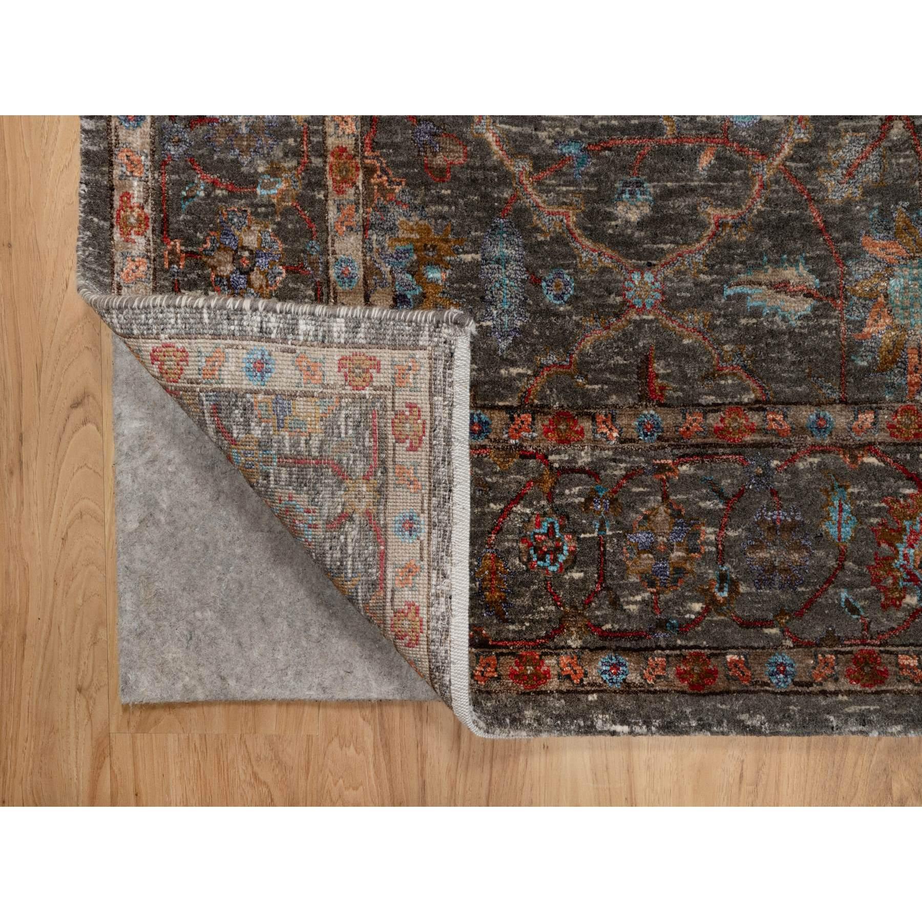 Medieval 5'x7' Brown Persian Scrolls Flower Design Hand Knotted Wool and Silk Rug For Sale