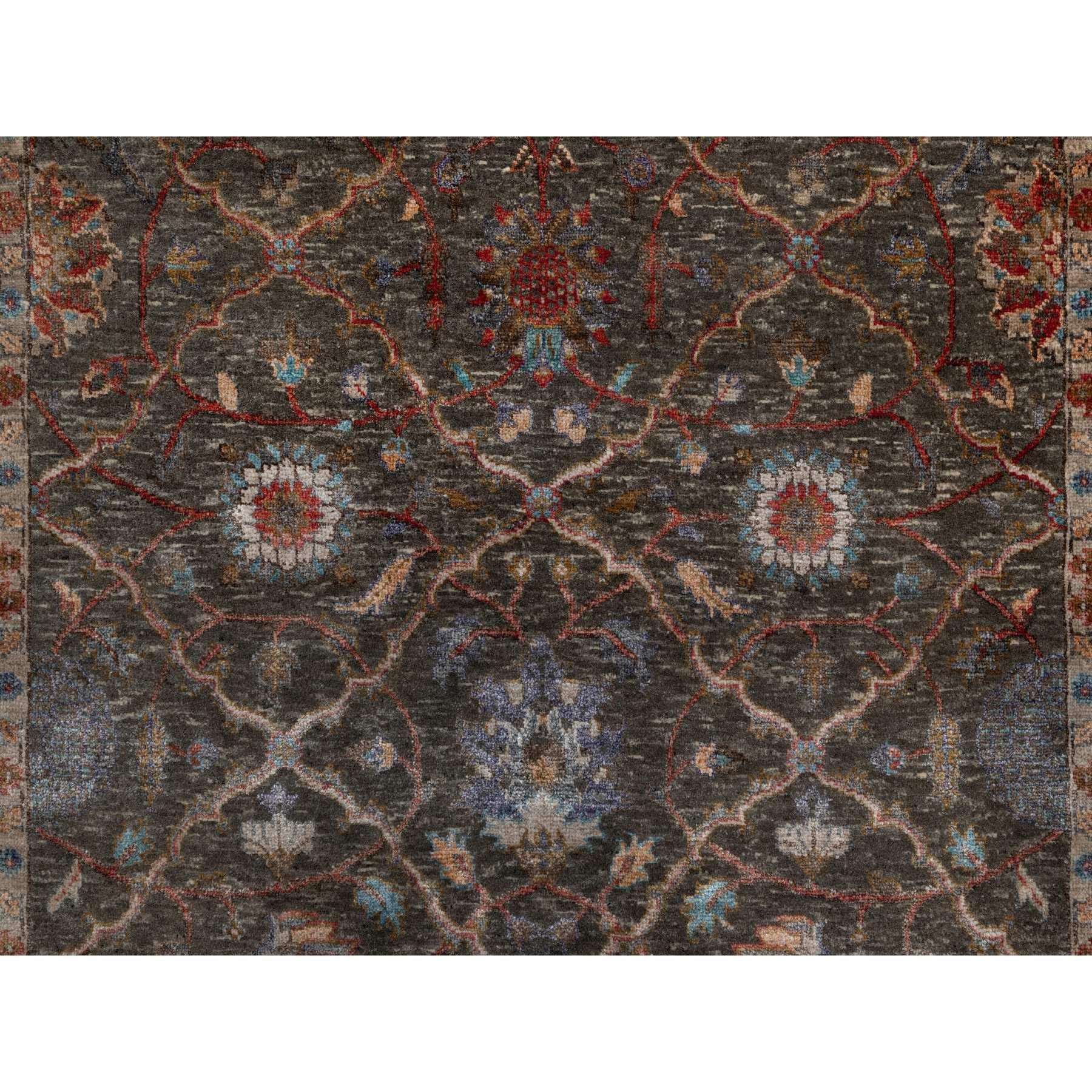 Hand-Knotted 5'x7' Brown Persian Scrolls Flower Design Hand Knotted Wool and Silk Rug For Sale
