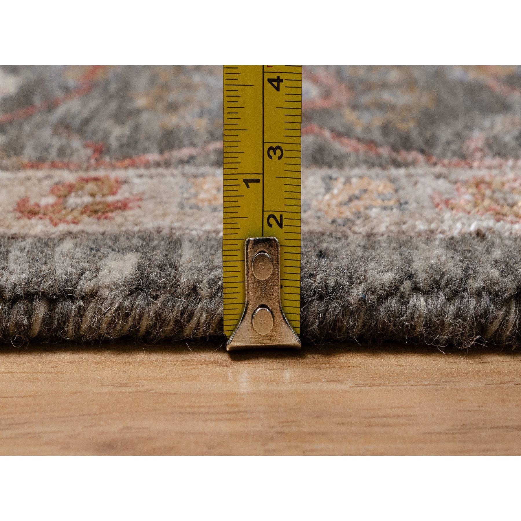 Contemporary 5'x7' Brown Persian Scrolls Flower Design Hand Knotted Wool and Silk Rug For Sale